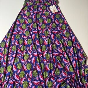LuLaRoe Maxi Skirt with Blue and Pink Leaf Design
